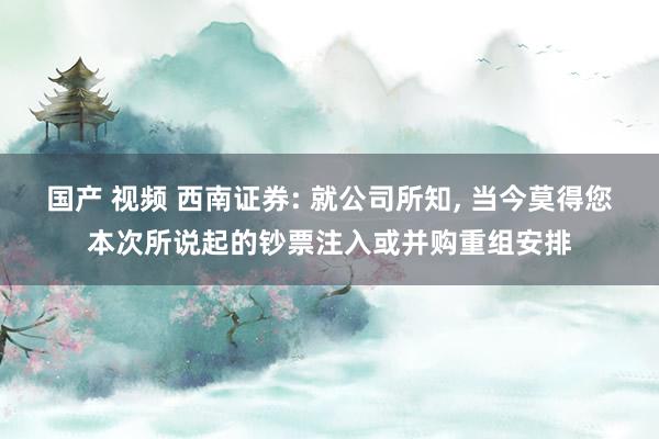 国产 视频 西南证券: 就公司所知, 当今莫得您本次所说起的钞票注入或并购重组安排
